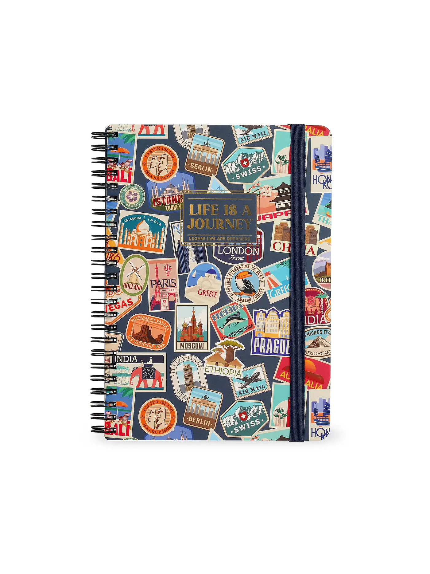 LEGAMI | Liniertes Notizbuch -Maxi - Spiralbindung - A4-Format TRAVEL STICKERS | 